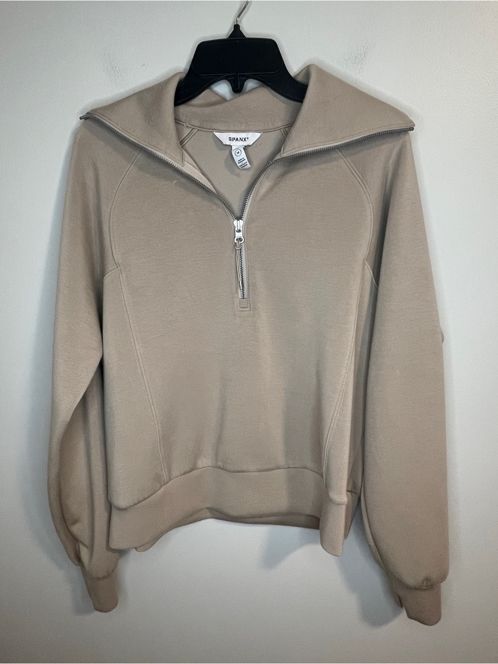 SPANX Air Essentials Half-Zip Pullover Sweatshirt in Taupe